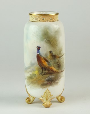 Lot 262 - Royal Worcester vase painted with pheasants by James Stinton