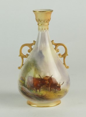 Lot 263 - Royal Worcester vase painted by Harry Stinton with Highland Cattle