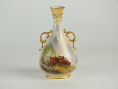 Lot 263 - Royal Worcester vase painted by Harry Stinton with Highland Cattle