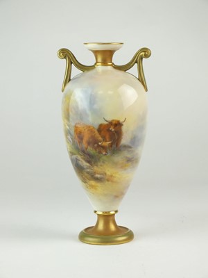 Lot 264 - Royal Worcester 'Highland Cattle' vase painted by Harry Stinton