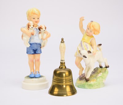 Lot 453 - Two Royal Worcester figures and a brass bell