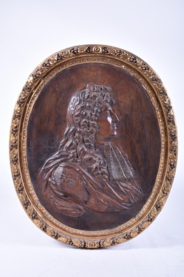 Lot 313 - After Francois Girardon (1628-1715), a repousse leather portrait of louis XIV