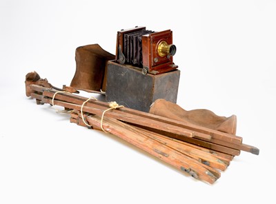 Lot 601 - A J.L.Lane bellows plate camera with plate holders and wood tripod