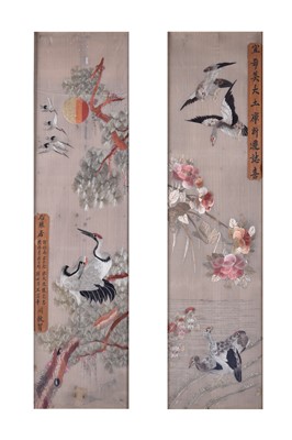 Lot 77 - A pair of Chinese embroidered silk panels