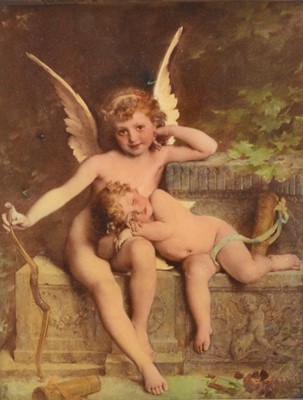 Lot 324 - Continental School, late 19th Century . A Crystolleum depicting two winged cherubs