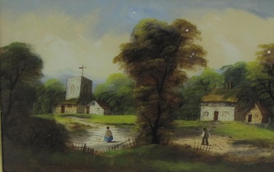 Lot 300 - English School c.1900. Rustic  landscape subjects with  figures near buildings