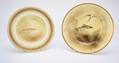 Lot 449 - Four English plates decorated with fish, including Royal Doulton and Coalport