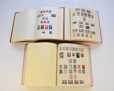 Lot 142 - Collection of stamps in 3 red loose-leaf albums containing countries J to R.