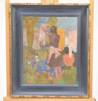 Lot 24 - John Napper (British, 1916-2001), 'Washing Line I', oil on canvas, 33 x 42.5cm
