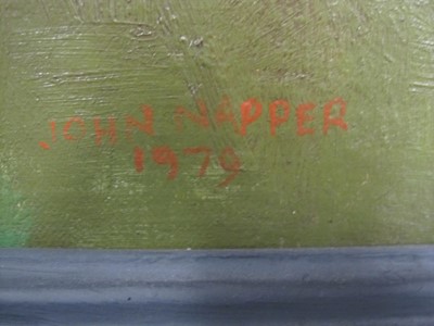 Lot 24 - John Napper (British, 1916-2001), 'Washing Line I', oil on canvas, 33 x 42.5cm
