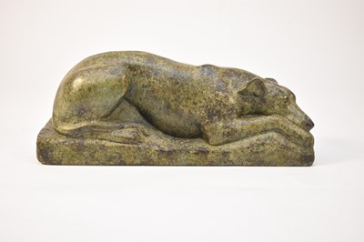 Lot 14 - Belinda Rush Jansen (British, 1960-), figure of a greyhound lying down, bronze, 67cm wide