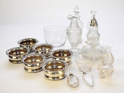 Lot 187 - George III glassware, bottle coasters, Davenport basket etc