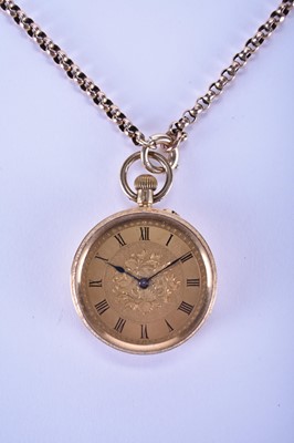 Lot 126 - A lady's 18ct gold open face pocket watch with an associated chain