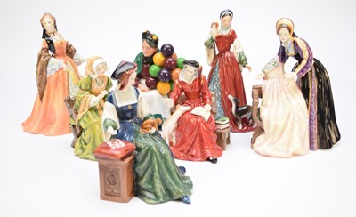 Lot 455 - Six Royal Doulton wives of Henry VIII together with a Royal Doulton Old Balloon seller