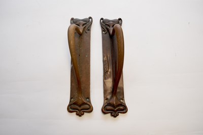 Lot 499 - A pair of copper Art Nouveau style door handles