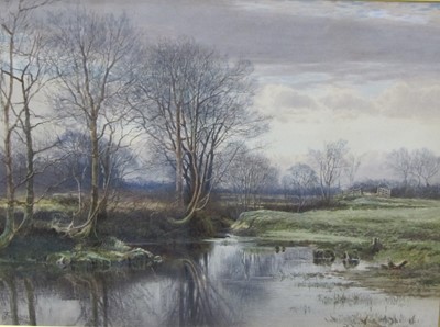 Lot 290 - Thomas Greenhalgh (1848-1906) a tranquil river landscape, watercolour