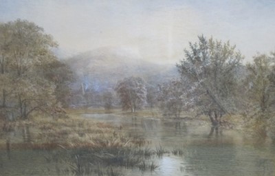 Lot 290 - Thomas Greenhalgh (1848-1906) a tranquil river landscape, watercolour