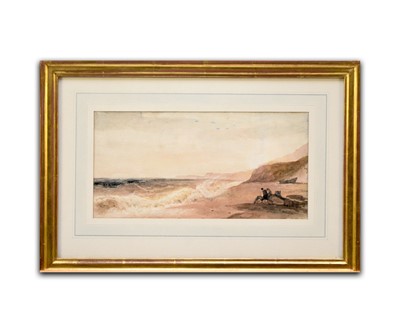 Lot 292 - Peter de Wint O.W.S. (British, 1784 - 1849), 'On the Beach, South Coast', watercolour, 16.8 x 33.6cm