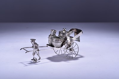 Lot 48 - A Chinese silver rickshaw condiment set by Tack Hing