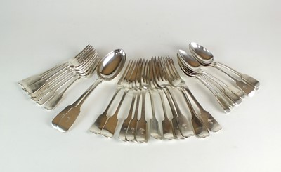 Lot 59 - A harlequin collection of silver Fiddle pattern flatware