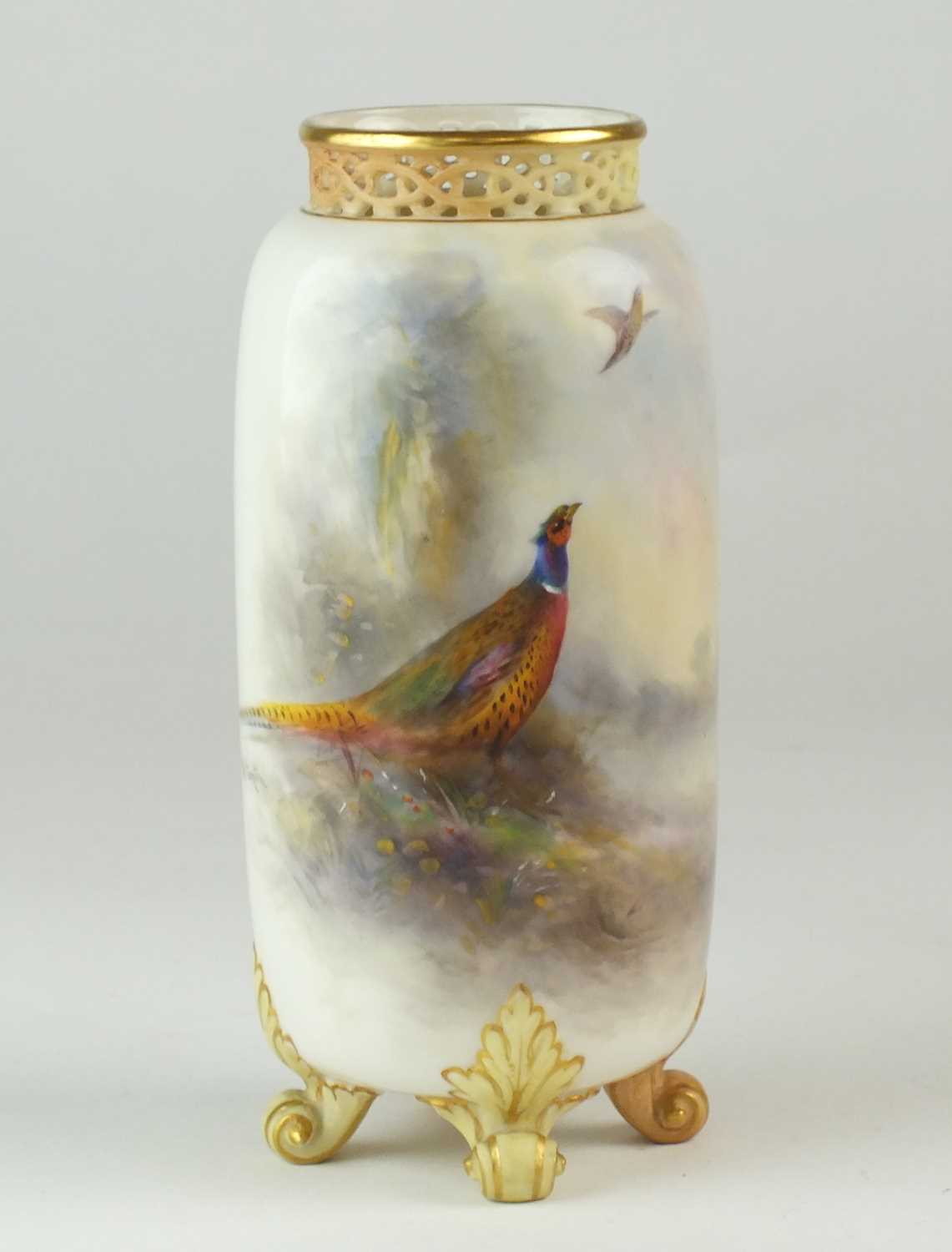 Lot 254 - Royal Worcester vase painted with pheasant by James Stinton