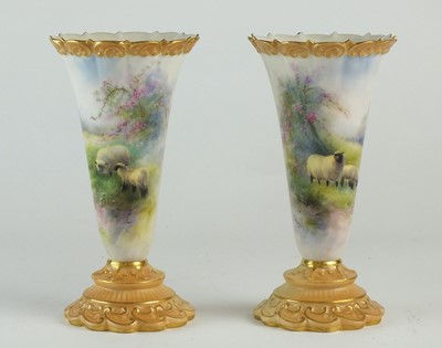 Lot 255 - Pair of Royal Worcester decorated with sheep by Harry Davis