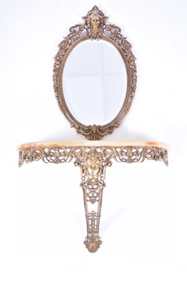 Lot 561 - A reproduction gilt brass console table and associated wall mirror
