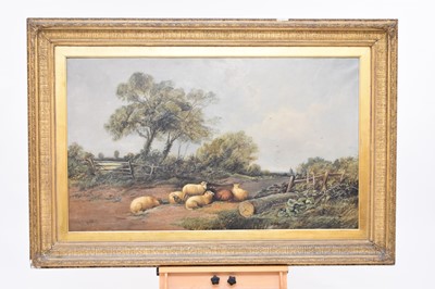 Lot 357 - Alfred Morris (British, Fl.1853-1873), sheep  in a pastoral landscape, oil