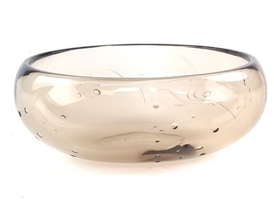 Lot 204 - Edward Hald Orrefors glass vase, engraved with fish and bubbles
