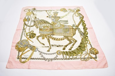 Lot 474 - A Hermes silk 'Le Timbalier' print scarf