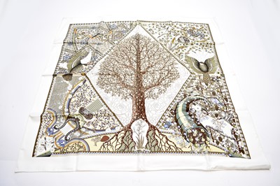 Lot 476 - A Hermes silk 'Axis Mundi' print scarf, boxed