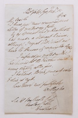 Lot 1069 - DUKE OF WELLINGTON (1769-1852), Soldier and Prime Minister, Autograph letter signed, July 15, 1845