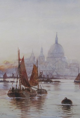 Lot 297 - Edward Fletcher (1857-1945)  On the river Thames near St Pauls