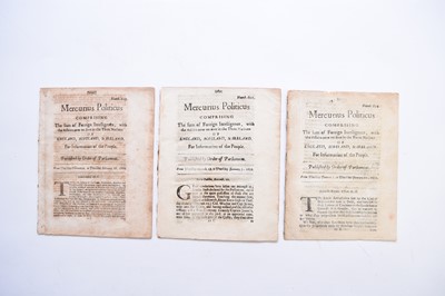 Lot 1167 - MERCURIUS POLITICUS, 3 issues, no. 601 (Dec 29 1659) no. 602 (January 5 1659) and no. 607 (February 9 1660)