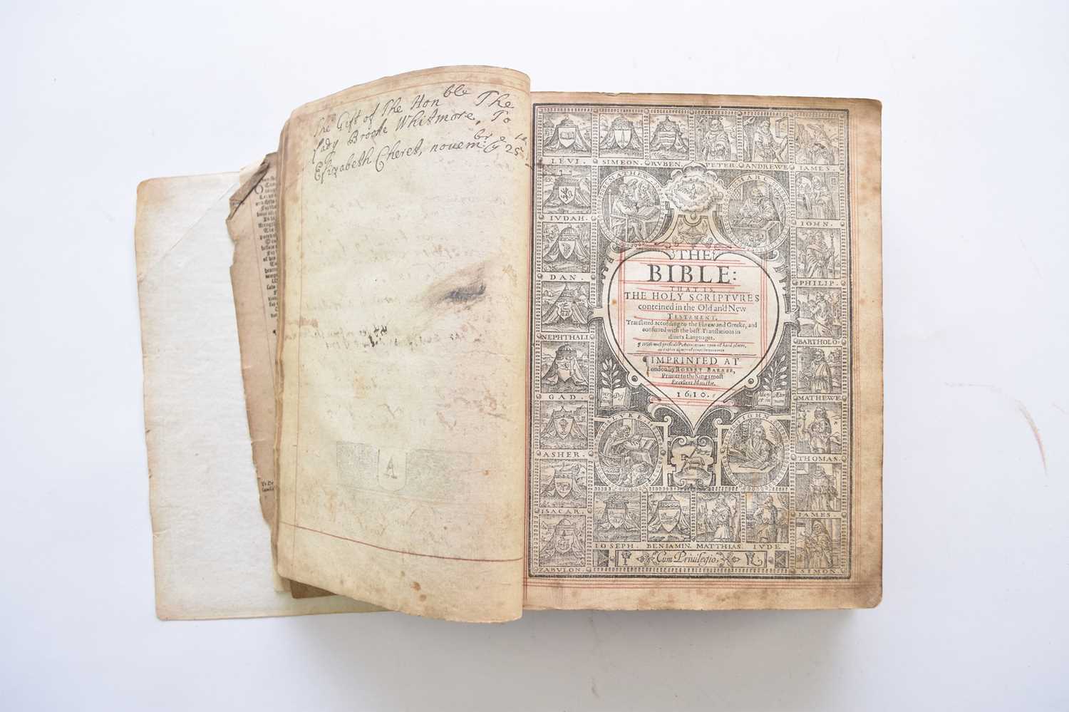 Lot 1153 - BIBLE. 4to, Robert Barker 1610.  Roman type, ruled in red throughout