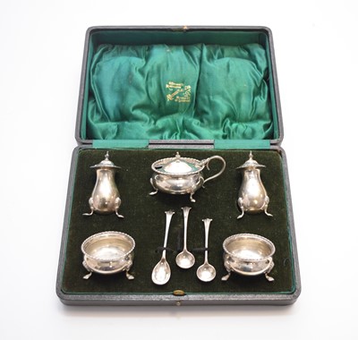 Lot 1 - A cased silver cruet set