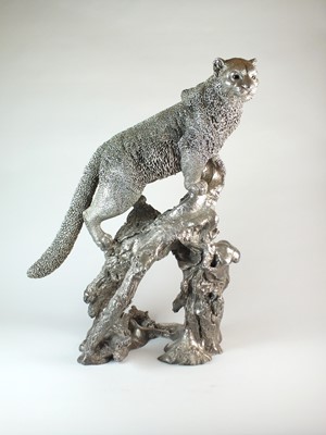 Lot 10 - An impressive Elizabeth II silver model of a snow leopard by Mappin & Webb