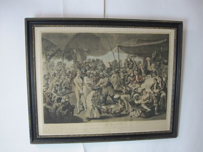 Lot 296 - After Johan  Zoffany RA.(1733-1810) Colonel  Mordaunt's Cock Match, hand -coloured mezzotint  a/f