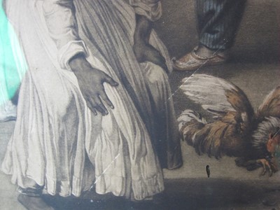 Lot 296 - After Johan  Zoffany RA.(1733-1810) Colonel  Mordaunt's Cock Match, hand -coloured mezzotint  a/f