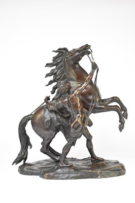 Lot 405 - After Guillaume Coustou, a 19th century Marley horse, bronze, 55cm high