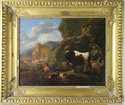 Lot 242 - 18th Century, follower of Philipp Peter Roos (1655-1706), a boy with animals, oil, 44.5 x 56cm