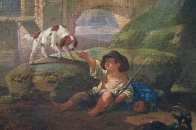 Lot 242 - 18th Century, follower of Philipp Peter Roos (1655-1706), a boy with animals, oil, 44.5 x 56cm
