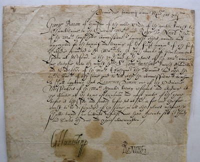 Lot 1070 - CAREY, GEORGE, Lord Hunsdon (1547-1603) Lord Chamberlain. Document, 1st January 1598