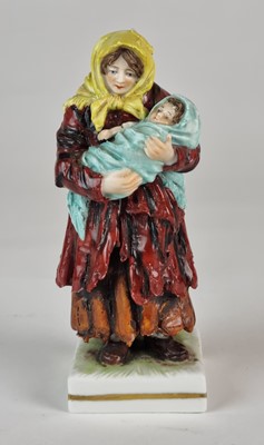 Lot 273 - German porcelain figure of Russian peasant woman with baby, 19th century