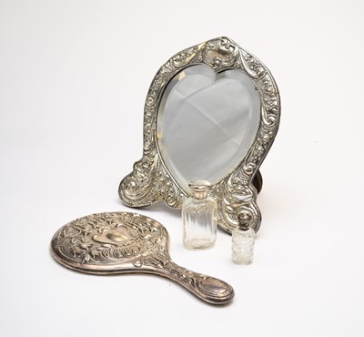 Lot 42 - Two silver mounted mirrors and two silver mounted bottles