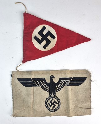 Lot German Third Reich car pennant and German Army sports shirt eagle