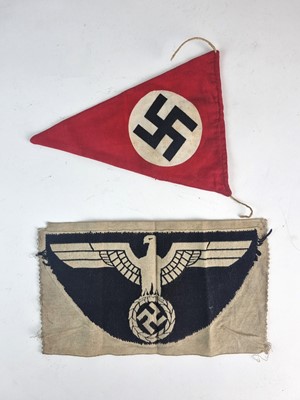 Lot German Third Reich car pennant and German Army sports shirt eagle