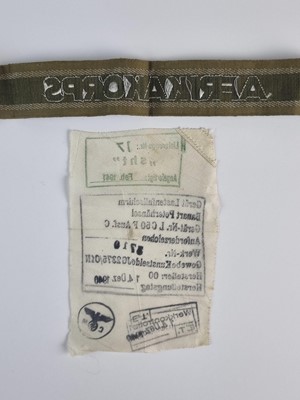 Lot WW2 German Afrikakorps cuff title and a piece of German parachute silk