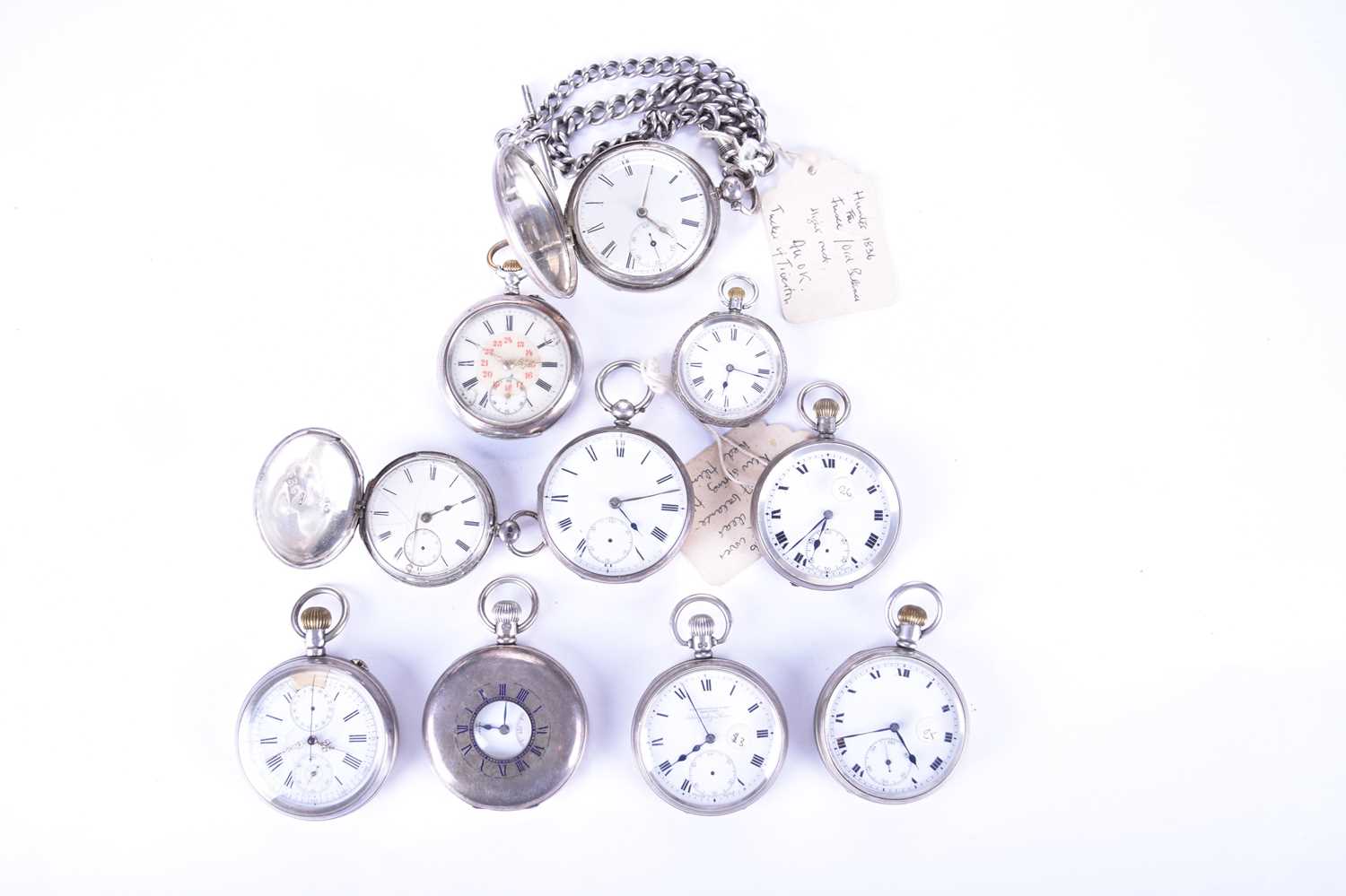 Lot 97 - A group of ten silver and white metal pocket watches