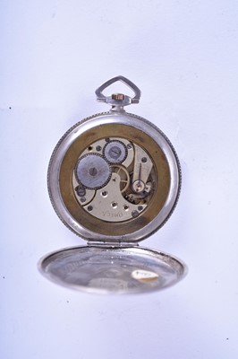 Lot 100 - Omega: A white metal open face pocket watch
